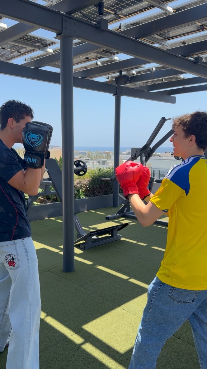 A boxing break on the rooftop